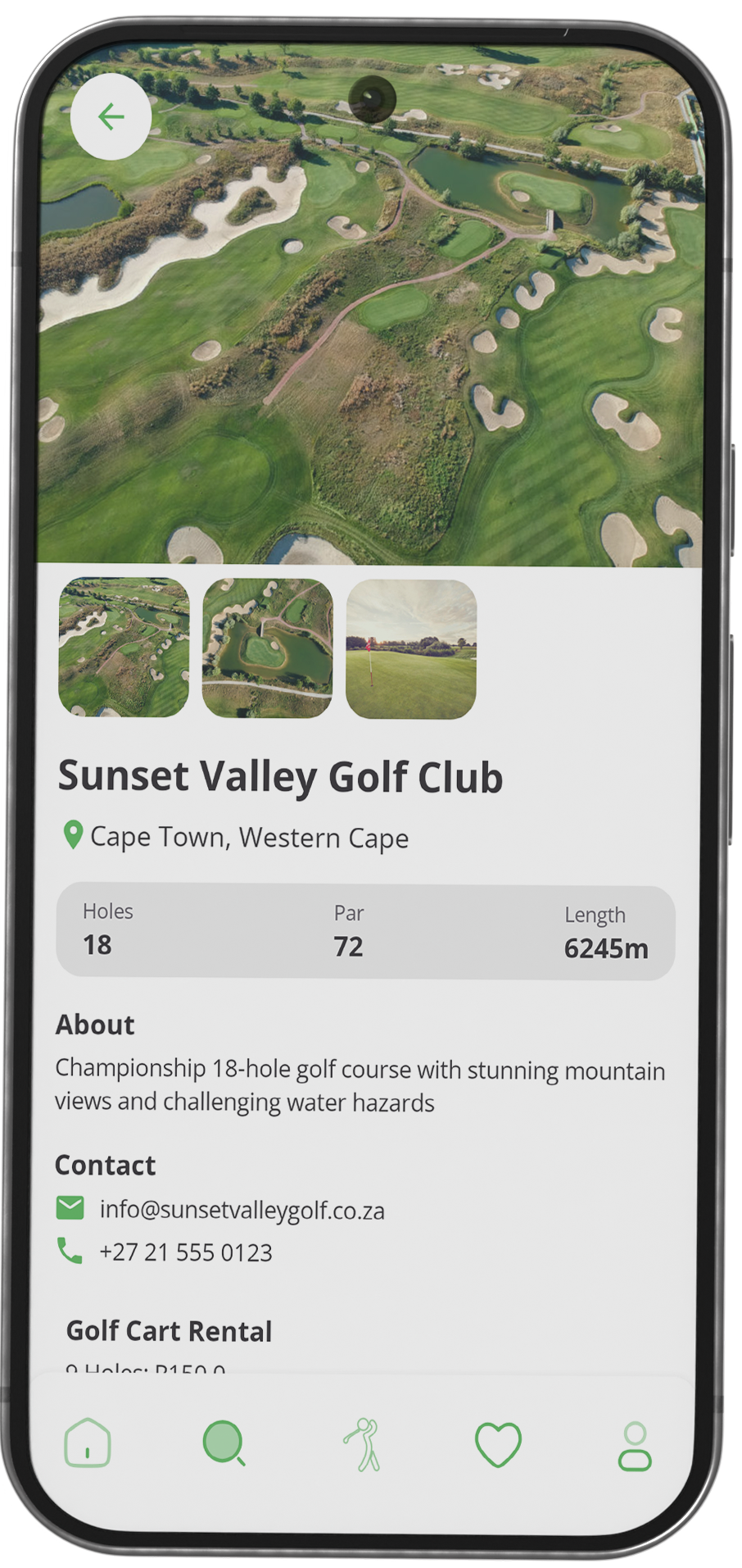 PlayGolf mobile app showing tee time booking screen